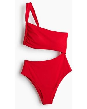 H&M One-Shoulder-Badeanzug mit Cut-out - Rot