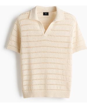 H&M Poloshirt aus Ajourstrick in Relaxed Fit - Natur