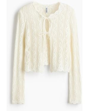 H&M Cardigan zum Binden aus Pointellestrick - Weiß