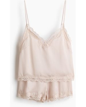 H&M Nachtwäsche aus Satin mit Spitzenbesatz - Pink