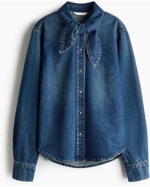 H&M Denim Overhemdblouse Met Strikkraag - Blauw