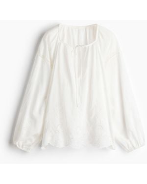 H&M Bluse mit Broderie Anglaise - Weiß