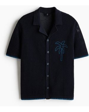 H&M Freizeithemd aus Ajourstrick in Relaxed Fit - Blau