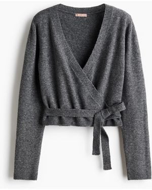 H&M Gestrickter Cardigan im Wickelschnitt - Schwarz