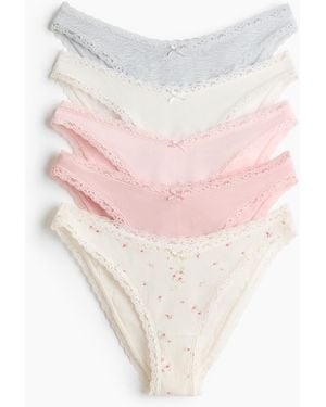 H&M Set Van 5 Katoenen Slips Met Kant - Roze