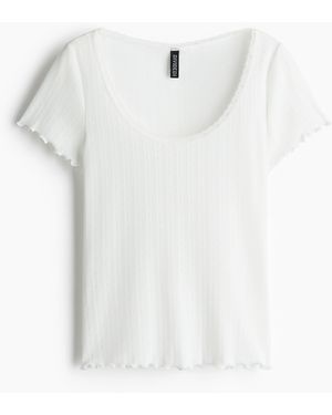H&M T-Shirt aus Spitze mit Spitzenbesatz - Weiß