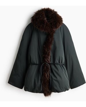 H&M Puffermantel mit Bindegürtel - Schwarz