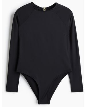 H&M Langärmeliger Badeanzug mit wattierten Cups - Blau