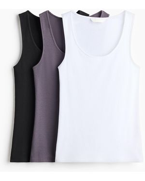 H&M Set Van 3 Geribde Tanktops - Blauw