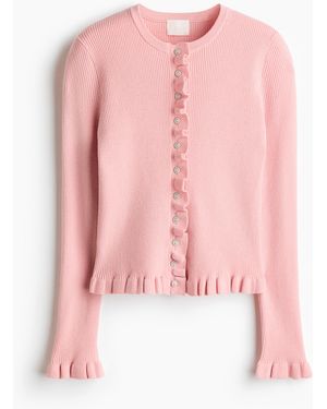 H&M Gerippter Cardigan mit Rüschen - Pink