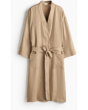 H&M Bademantel aus gewaschenem Leinen - Natur