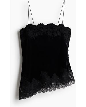 H&M Schlaftop aus Velours mit Spitze - Schwarz