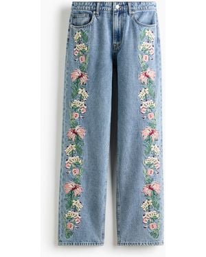 H&M Straight Regular Waist Jeans - Blau