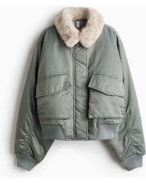 H&M Oversized Pilotenjacke mit flauschigem Kragen - Grau