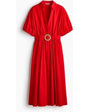 H&M Katoenen Overhemdjurk Met Ceintuur - Rood