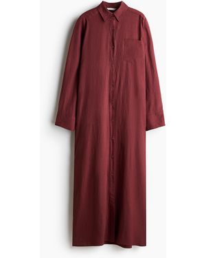 H&M Overhemdjurk Van Linnenmix - Rood