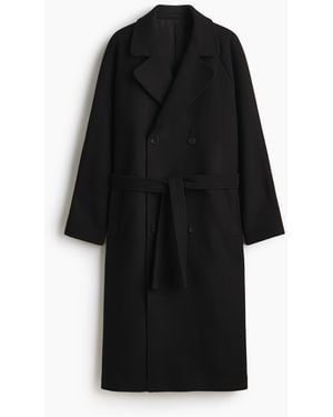H&M Mantel aus Wollmix mit Bindegürtel - Schwarz