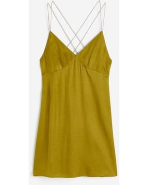 H&M Satinkleid mit Strassträgern - Grün