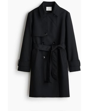 H&M Knielange Trenchcoat Van Twill - Zwart