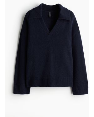 H&M Feinstrickpullover mit Kragen - Blau