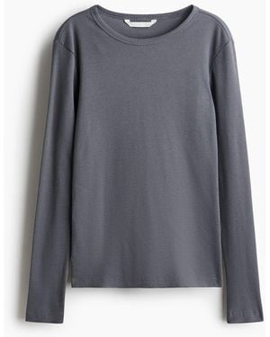 H&M Geribde Katoenen Top - Grijs