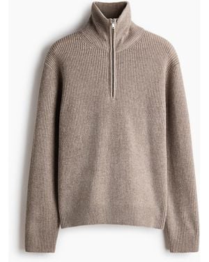 H&M Wollpullover mit Zipper in Regular Fit - Braun