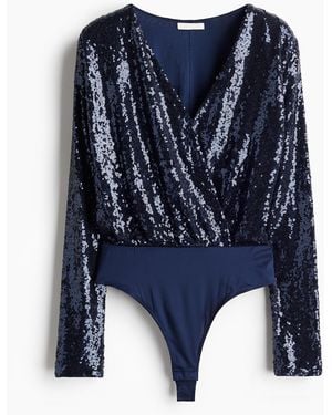 H&M Paillettenbody - Blau