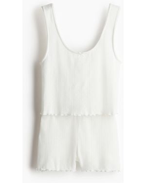 H&M Baumwollpyjama mit Pointellemuster - Weiß