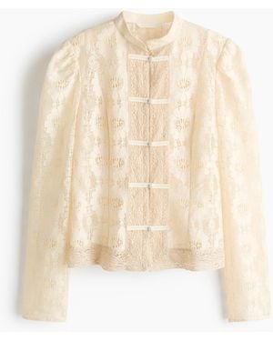 H&M Spitzenbluse mit Knebelknöpfen - Natur