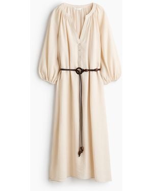 H&M Oversized Kleid mit Bindegürtel - Natur