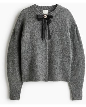 H&M Cardigan mit Puffärmeln und Schleife - Grau