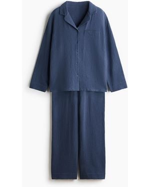 H&M Pyjama Van Katoenen Mousseline - Blauw