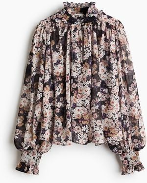 H&M Chiffonbluse mit Puffärmeln - Weiß