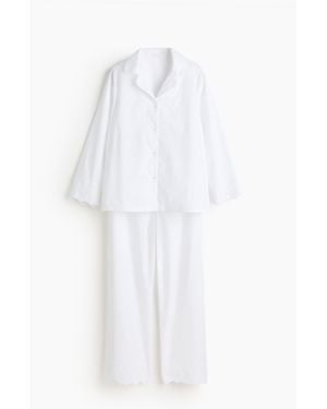 H&M Katoenen Pyjama Met Broderie Anglaise - Wit