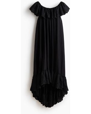 H&M Schulterfreies Kleid mit Broderie Anglaise - Schwarz