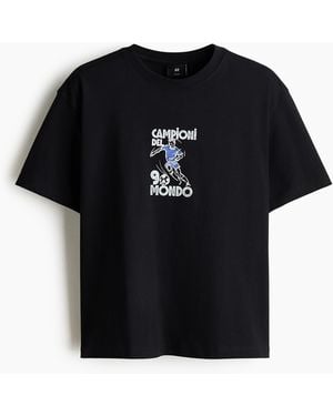 H&M Bedrucktes T-Shirt in Loose Fit - Schwarz