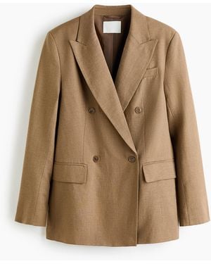 H&M Double-breasted Blazer Van Linnenmix - Naturel