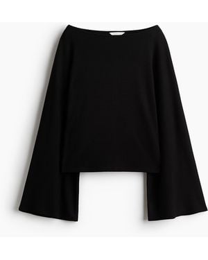 H&M Strukturiertes Shirt mit U-Boot-Ausschnitt - Schwarz