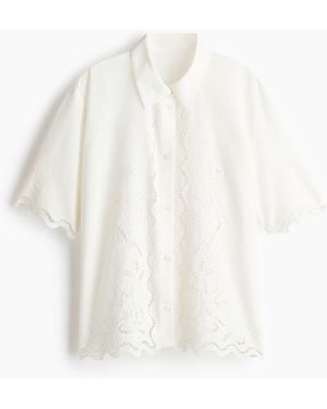 H&M Katoenen Strandblouse Met Broderie Anglaise - Wit