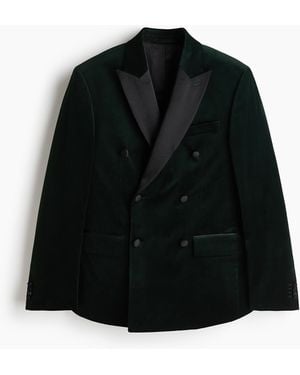 H&M Regular Fit Double-breasted velvet jacket - Schwarz