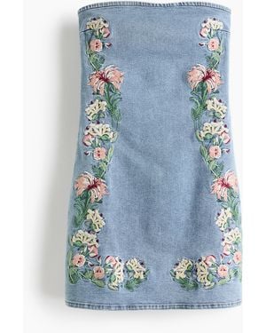 H&M Embroidered denim bandeau dress - Blau