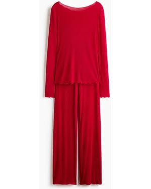 H&M Gerippter Pyjama - Rot