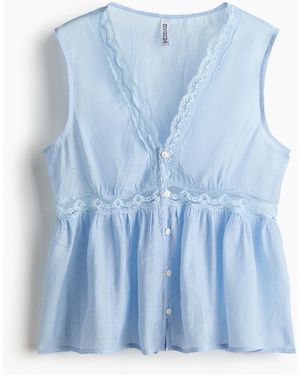 H&M Peplumtop Met Kant - Blauw