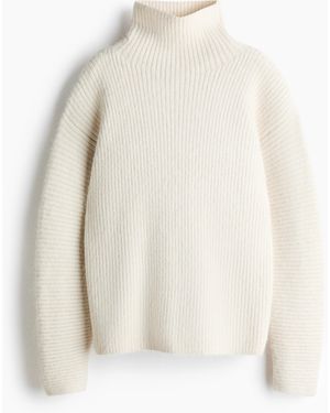 H&M Ribgebreide Trui Met Turtleneck - Wit
