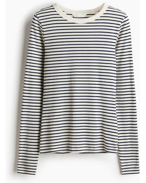 H&M Geripptes Jerseyshirt - Weiß