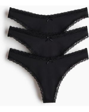 H&M 3-pack Lace-trimmed Thong Briefs - Zwart