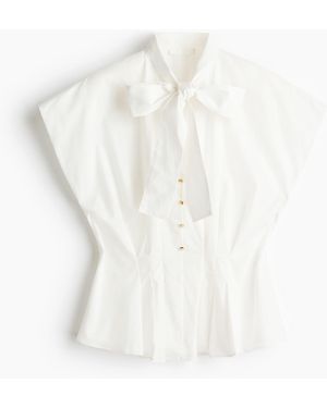 H&M Peplumblouse Met Strikkraag - Wit