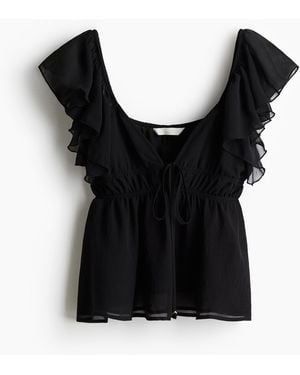 H&M Shirt mit Volantärmeln - Schwarz
