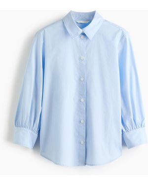 H&M Katoenen Overhemdblouse Met Ballonmouwen - Blauw