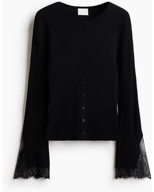 H&M Ribgebreid Vest Met Kant - Zwart